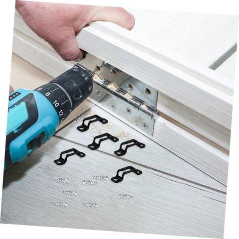 30 Pack Heavy Duty Metal Furniture Connectors Rock Solid No Slack Hidden Assembly Hardware For Cabinets Bookcases And Sofas Tight Hold Zero Play Hassle Free Setup with black metal connectors in use with drill.