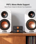ZA3 Dual Mode Mini Stereo Amplifier For Home Audio With Mono And Stereo Power Up To 235W Mono And 180W Stereo 48V Power Supply, shown with speakers on a shelf.