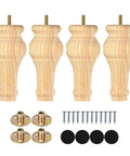 6 Inch Wooden Furniture Legs Bun Feet Set Of 4 With M8 Bolt Recessed Mounting, shown with screws and mounting accessories.