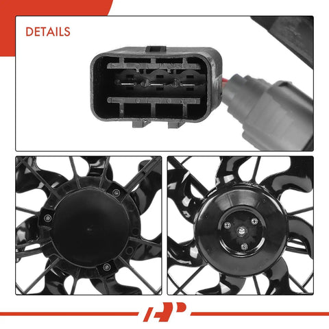 Heavy Duty Engine Radiator Cooling Fan Assembly With Embedded Control Module For Hyundai Ioniq Plus Kia Niro Vehicles 2017 To 2022 showing plug and fan design.
