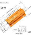 Tough As Nails Wirewound Aluminum Shell Resistor 8 Ohm 100 Watt 5 Percent Tolerance Pro Grade Pair with dimensions and details.