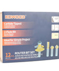 Durable Carbide Router Bit Set With Anti Kickback, 12 Pieces, Half Inch Shanks, woodworking tools in box packaging