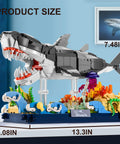 Beefy Mechanical Shark Build Kit With 1031 Pieces for Adults and Teens, model displayed on desk showing movable parts and gears.