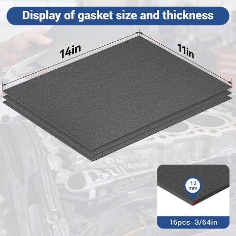 Front view: Arwnnklo non-asbestos gasket sheets, 16 pcs, 14x11 in, 1.2 mm thick, high-temp automotive gasket material