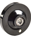 Close-up of 63mm hand wheel with eight millimeter bore and rotating swivel handle for milling machines, lathe, and grinder.