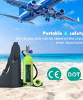 Mini Scuba Tank 1L Lung Tank For 12 To 18 Minute Underwater Breathing For Snorkeling And Scuba Diving, beach setting.