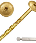 Premium Grade Structural Lag Screws Three Eighth By Six Inch Heat Treat Hardened with serrated threads and driver bit.