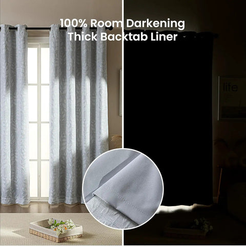 Blackout Curtains For Bedroom And Living Room With Thermal Insulation And Room Darkening, Jacquard 180 GSM, Light Gray, 42x63 Inches