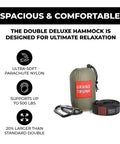 Double Deluxe Hammock 11 Ft Long, 500 Lb Capacity, Ultra Light Packable Ripstop Nylon pouch with straps and carabiners