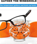 Heavy Duty Optical Frame Warmer And Hot Air Eyeglasses Heater Featuring 550W Ceramic Heating, Slick Temp Control Dial, Windproof Guard, And Wool Felt Cover For Effortless Frame Straightening And No Hassle Shop Ready Gear with orange felt and eyeglass frame.
