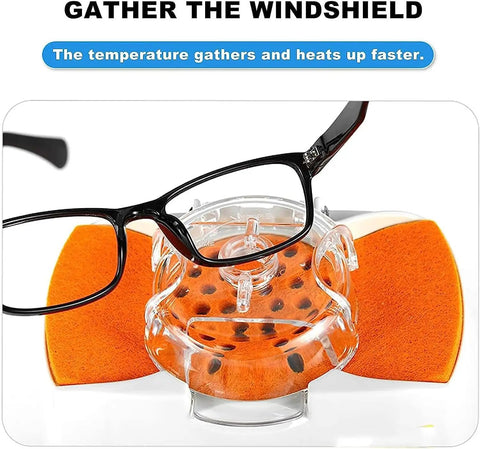 Heavy Duty Optical Frame Warmer And Hot Air Eyeglasses Heater Featuring 550W Ceramic Heating, Slick Temp Control Dial, Windproof Guard, And Wool Felt Cover For Effortless Frame Straightening And No Hassle Shop Ready Gear with orange felt and eyeglass frame.