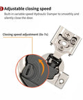 Smooth Operator Soft Close Cabinet Hinges 50 Pack 1/2 Inch Overlay showing adjustable closing speed mechanism in use.