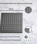 8 Inch Square Rain Shower Head High Pressure Stainless Steel 304 With Oil Rubbed Bronze Finish pictured with accessories