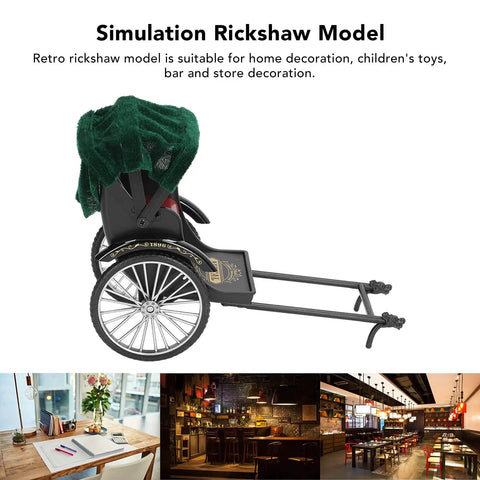 Vintage Red Zinc Alloy Rickshaw Model Toy With Sick Hand Painted Details And A Clean Finish That Hits Different On Any Desk Or Mantle Shelf Perfect Collectible Piece For Home Decor Or Thoughtful Gift Displays side view with green cover