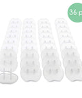 36 clear outlet covers in rows, part of Baby Safe Outlet Covers 36 Pack For Easy Home Protection, Outlet Plug Covers For Electrical Sockets.