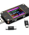 2 In 1 Digital USB Tester Meter With Type C Connector USB C Voltage Current Power Capacity Ammeter Voltmeter PD Battery Gauge QC Two Point Zero And Three Point Zero Fast Charge Recognition Cable Impedance Tester Checking Charging Speed with adapters on display