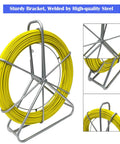 6mm 130m Fiberglass Fish Tape With Steel Reel Stand And Brake, 425ft Wire Pulling Rod for Electrical Ducts on sturdy steel frame.