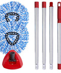 Spin Mop Head Base And Handle Replacement For OCedar EasyWring RinseClean Microfiber Spin Mop 2 Tank System Replacement Kit For Durable Clean Floors And Easy Wet Mopping, 2 microfiber refills, red handle sections