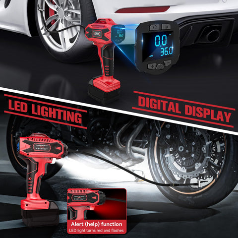 Cordless Tire Inflator With Digital Pressure Gauge, Lightning Fast 30L Per Minute Inflation, LED display by car tire