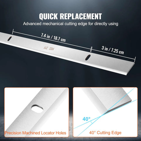 Heavy Duty High Speed Steel Thickness Planer Blades And Knives For 13 Inch Benchtop Planer Hrc 55 To 60 Hardened blade with precision locator holes.