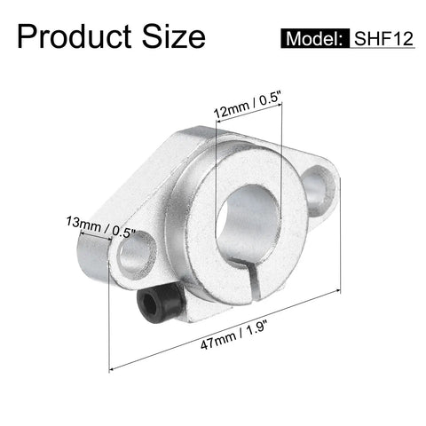 Heavy Duty Aluminum Linear Rail Shaft Clamp For 12mm Shaft, Diamond Shaped Rhombus Mounting Bracket, 2-Pack With Wrenches, Ideal For CNC Machines And 3D Printers, Rock Solid Guide Rail Support For Precise Motion, shown with dimensions.