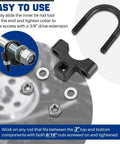 Inner Tie Rod Removal Tool Three Eighths Inch Drive Universal Low Profile Design tool set on display with fasteners.