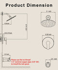 Dimensional diagram of Matte Black Tub And Shower Faucet Set With 8 Inch All Metal Rainfall Showerhead Tub Spout And Single Handle Trim Kit Included Valve For A Modern Bath Upgrade