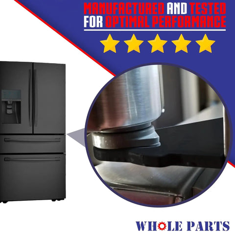 Refrigerator Door Stop Bushing Black Hinge Cam PD940091 Replacement Part installed to prevent door overextension.