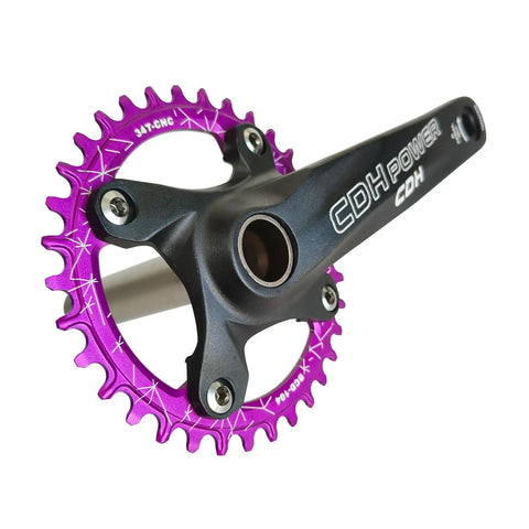 Hollow Integrated Mountain Bike Crank Set 104 BCD 34T 170mm Aluminum Alloy Narrow Wide Chainring Purple Black Finish