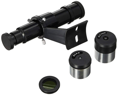FirstScope Accessory Kit With Moon Filter, 24x And 50x Eyepieces, 5x24 Finder laid out for night sky viewing