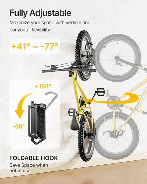 Fat Tire Bike Wall Mount Swivel Hanger Holds 4.5 Inch Wide Tires Up To 77 Lbs, adjustable angles