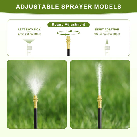 Adjustable sprayer models of Fifty Foot Automatic Drip Irrigation Kit with atomizing nozzles on green lawn.