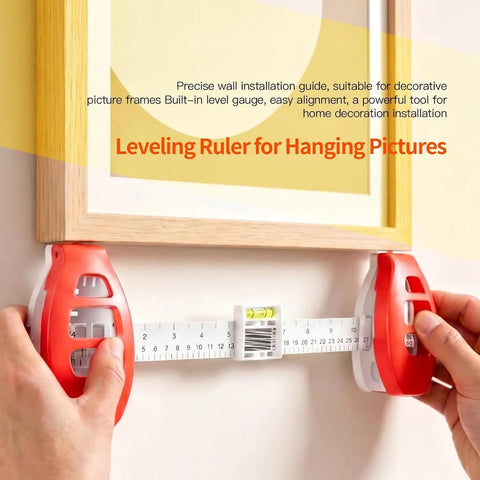 Slick 3 In 1 Picture Hanging Tool With Built In Bubble Level And Magnetic Nail Setter Dead Nuts Accurate Measuring Guide For Fast Frame Wall Mounting Includes 50 Sturdy Nails For Hassle Free Home Decor Setup
