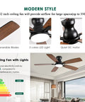 Low Profile 52 Inch Brown Ceiling Fan With Lights Remote And App Control DC Motor in modern living room
