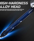 SONCHIE serrated masonry drill bit, blue alloy, 1/4–9/16 in, close-up in drill chuck