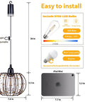 Battery Operated Hanging Chandelier Outdoor Set Of Two With Remote Control Boho Copper Wire Beaded Pendant Light weatherproof 36 inch height adjustable.