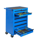 Rock Solid Rolling Tool Chest With Seven Smooth Ball Bearing Drawers And Heavy Duty Swivel Casters, deep blue finish with drawer dimensions.
