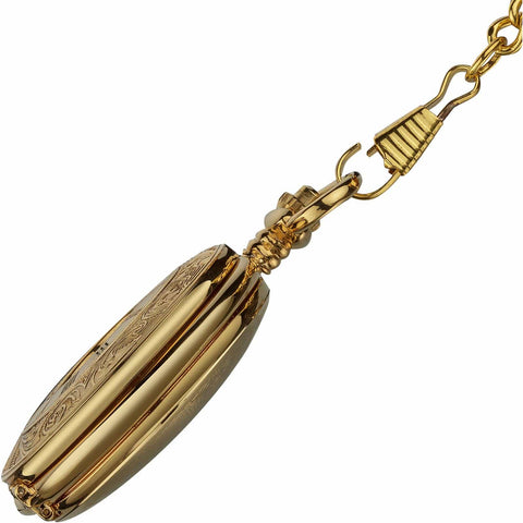 Gold Tone Skeleton Pocket Watch With Chain For Men, Half Hunter Double Cover, Mechanical Self-Winding Timepiece With Roman Numerals, Vintage Style That Feels Old-School Cool In Box
