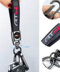 Clean Genuine Leather Car Key Ring For GMC AT4 Ride Durable Zinc Alloy Black Metal Fob Holder with hook and soft leather.