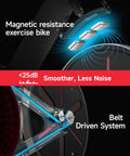S3 Black Home Exercise Bike With Magnetic Resistance, Bluetooth Heart Rate, compact bike features and belt system.