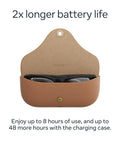 Gen 2 Headliner Smart AI Glasses With 3K Ultra HD Video in leather charging case showcasing two times battery life.