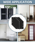 Heavy Duty 4 Point 5 Inch Ball Bearing Door Hinges With Square Corners Matte Black Finish Six Pack displayed on various doors.