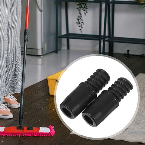 Solid Black Plastic Threaded Handle Tip Adapters For Brooms and Mops Fix Broken Ends Secure Rivet Install Heavy Duty Cleaning Tool Repair Kit close-up
