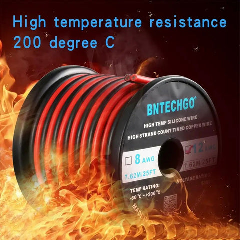 Ultra Flexible 12 Gauge 2 Conductor Silicone Wire Red Black 200C 600V For LED Strip Extensions on spool with flame effect