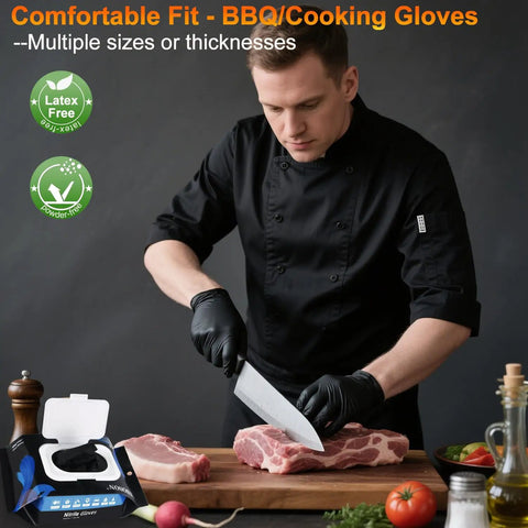 BBQ Gloves Set – 2 Heat-Resistant Cotton Liners (Size Large) + 50 Nitrile Prep Gloves For Grilling, Smoker & Cooking
