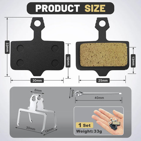 Four Set Universal Disc Brake Pads For MTB And Road Bikes Semi Metallic Low Noise Pads For E Bikes And Everyday Rides size details