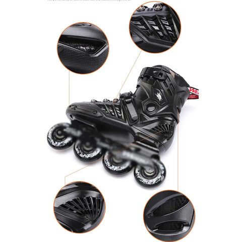 Unisex Inline Skates For Speed Skating With 4 By 76 Wheels Safe Ratchet Buckle And Laces Full Shell Upgraded Brakes Quiet Black Design