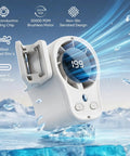Car Clip On Fan With LED Display for Auto Cabin Cooling 360 Degree Rotation featuring 199 speed settings amidst icy backdrop.