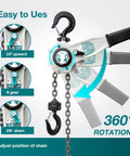 Lever Chain Hoist 1750 Lb 10 Ft Come Along Ratchet Hoist Alloy Steel G80 Chain with rotation demonstration and usage modes
