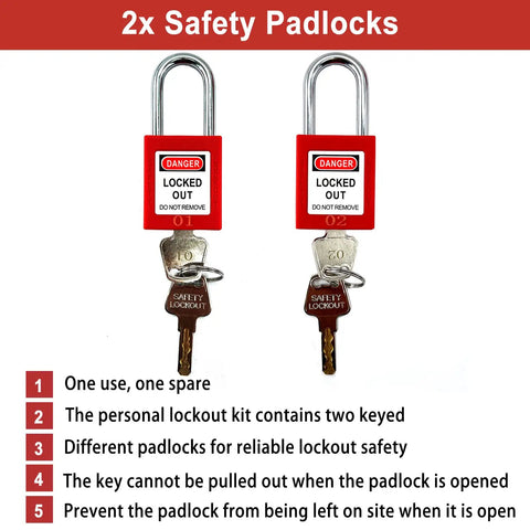 Pro Grade OSHA Lockout Tagout Kit, 19 Piece Electrical Safety Set With Hasps, Safety Padlocks and 2 Keys Per Lock